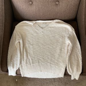 Off White Chunky American Eagle V-Neck Sweater